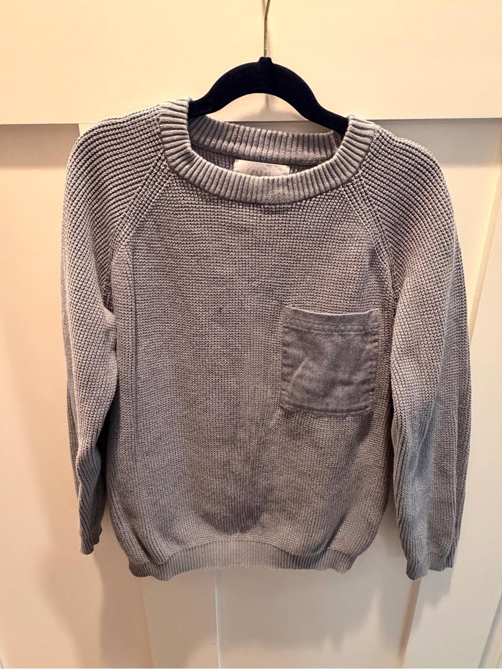 Zara Light Blue Gray Crewneck Knit Sweater with Chest Pocket